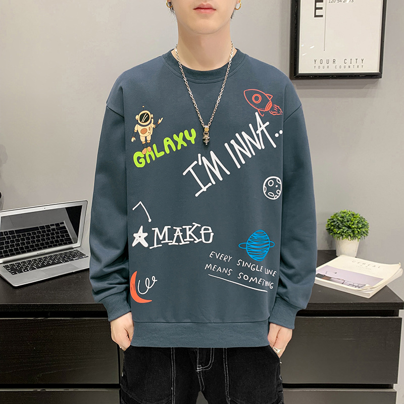 Felpa con cappuccio da uomo con top Instagram alla moda a girocollo, vestibilità ampia per la primavera autunno e versatile maglione per giovani come_voghion.com