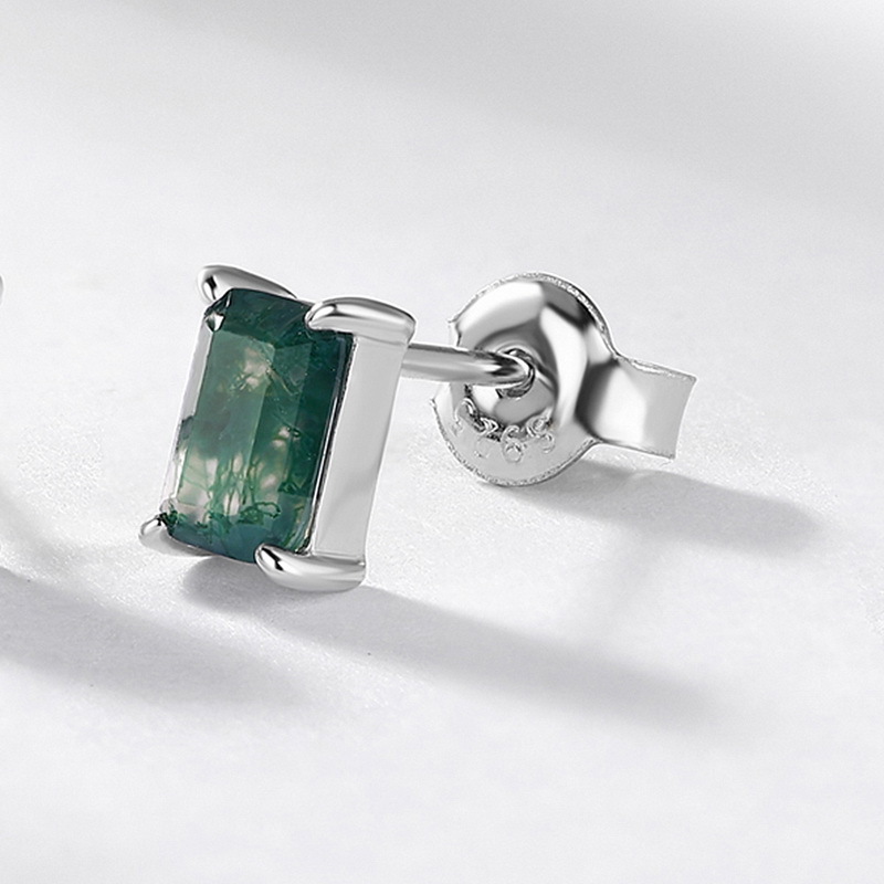 Holiday, Daily Occasion 925 Sterling Silver Material 1 Pair 925 Sterling Silver Agate Rectangle Ear Studs