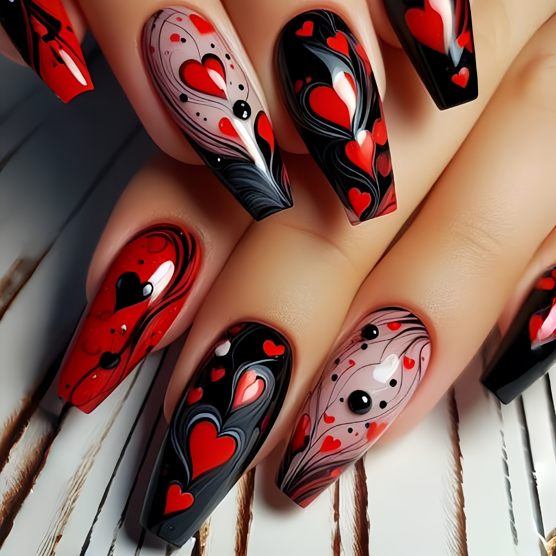Long red shiny nail stickers for St. Valentine's Day for manicure contains rose, Birthday gift