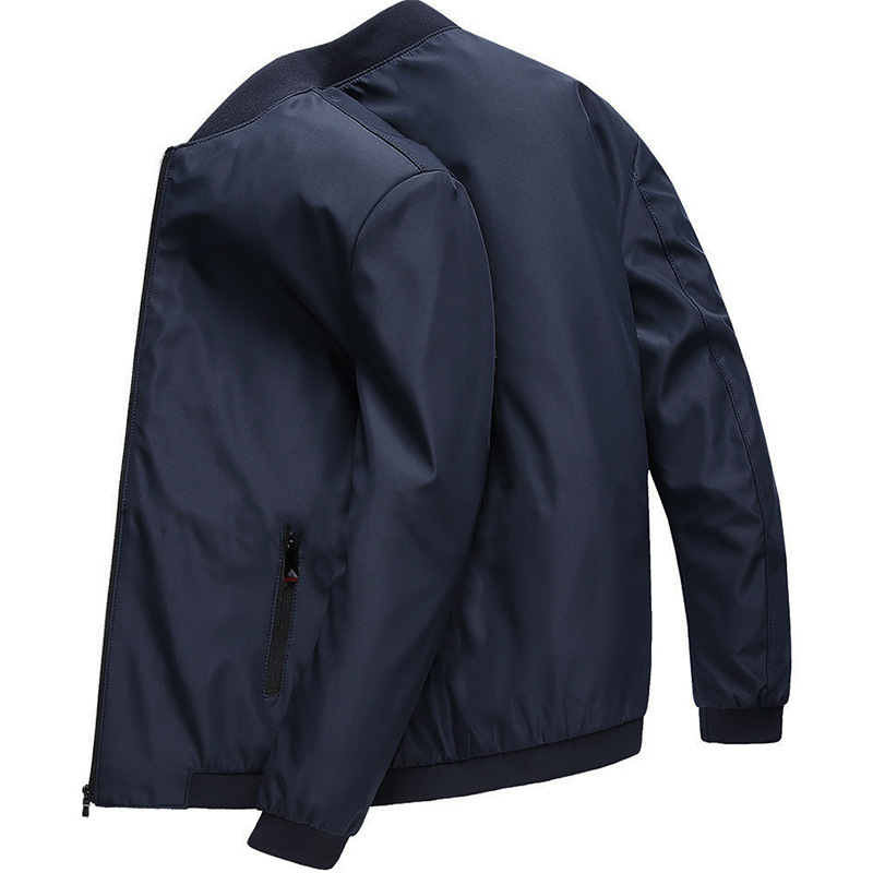 2024 spring new men's jacket middle-aged baseball uniform stand collar zipper solid color loose dad jacket top men