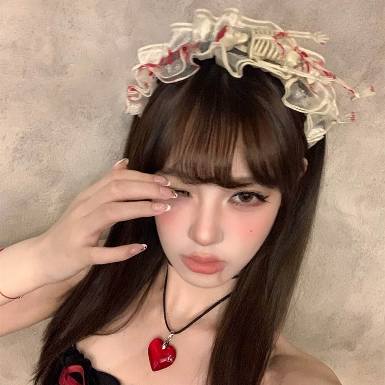 해골 골격 할로윈 머리띠 암흑풍 머리장식 코스프레 로리타 망령 뱀파이어 레이스 머리띠