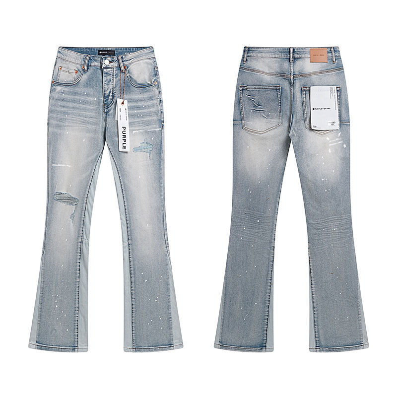 Purple-Brand High Street Fashion Brand Stretch Slim Fit American Style Micro-Flare Ripped Jeans for Spring and Autumn Purple-Brand High Street Fashion Brand Stretch Slim Fit American Style Micro-Flare Ripped Jeans for Spring and Autumn
