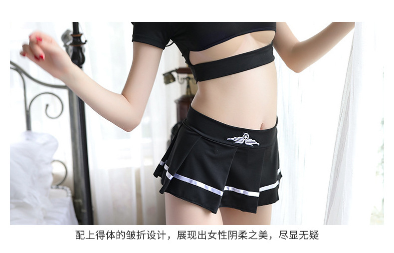 Student Role Play Lingerie Set with Top, Skirt, Thong and Striped Socks — detail image 7
