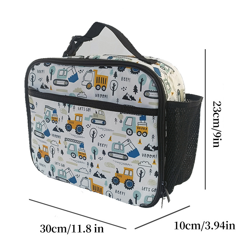 Nuevo producto impresa bolsa de almuerzo de automóvil de dibujos animados bolsa de almuerzo de coches bolsa de almuerzo de estudiantes de primaria y secundaria