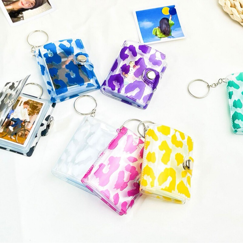 New fashion leopard print mini photo album keychain tack student bag insert photo album ID photo storage