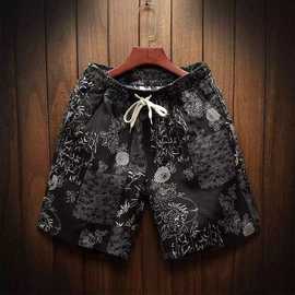 男士鱼鳞布短裤印花韩版潮流加大码胖子宽松休闲夏季外穿五分裤子