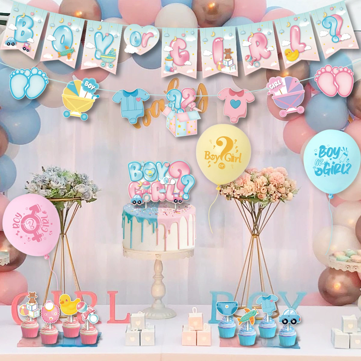 Cross -border gender revealing party Boyorgirl pull flag Baby Shower Indian baby party decorative supplies