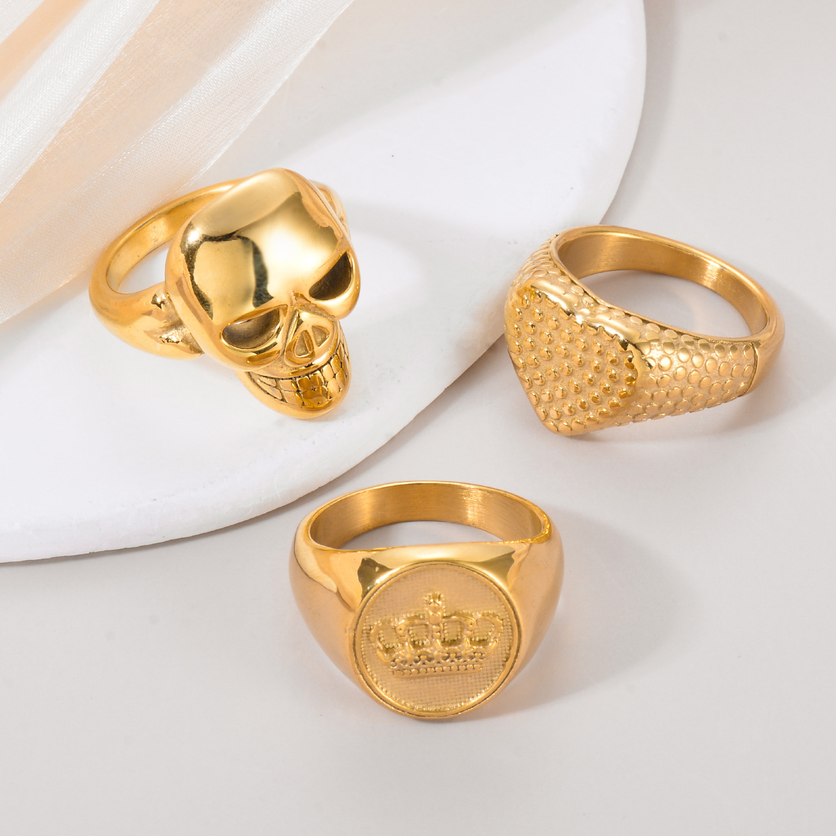 Heart Shape, Crown, Skull Pattern Wholesale Jewelry Retro Heart Shape Crown Skull Stainless Steel Plating Rings