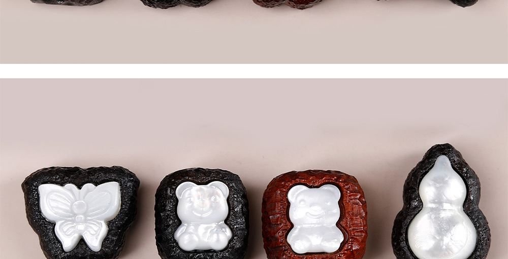 Ebony wood inlaid with cartoon white mother-of-pearl accessories for DIY personalized jewelry, Buddhist beads, bracelets, necklaces, pendants, and spacer beads
