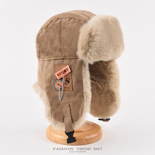 Winter thickened Lei Feng hat men's and women's fashionable windproof warm ear protection riding hat plush patch chain cotton hat cross-border