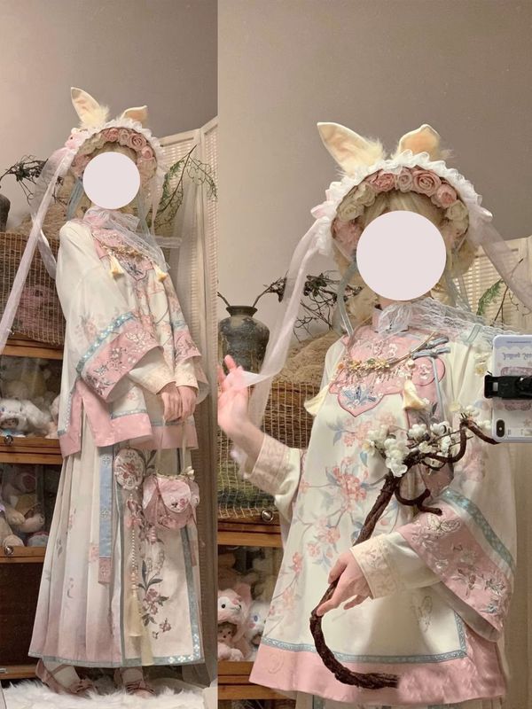 复原汉服清汉女清朝格格大袖重工印花马面裙套装汉洋折衷国风华服|undefined