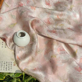 春山粉黛 人丝提花香云纱面料 旗袍马甲汉服连衣裙等新中式布料
