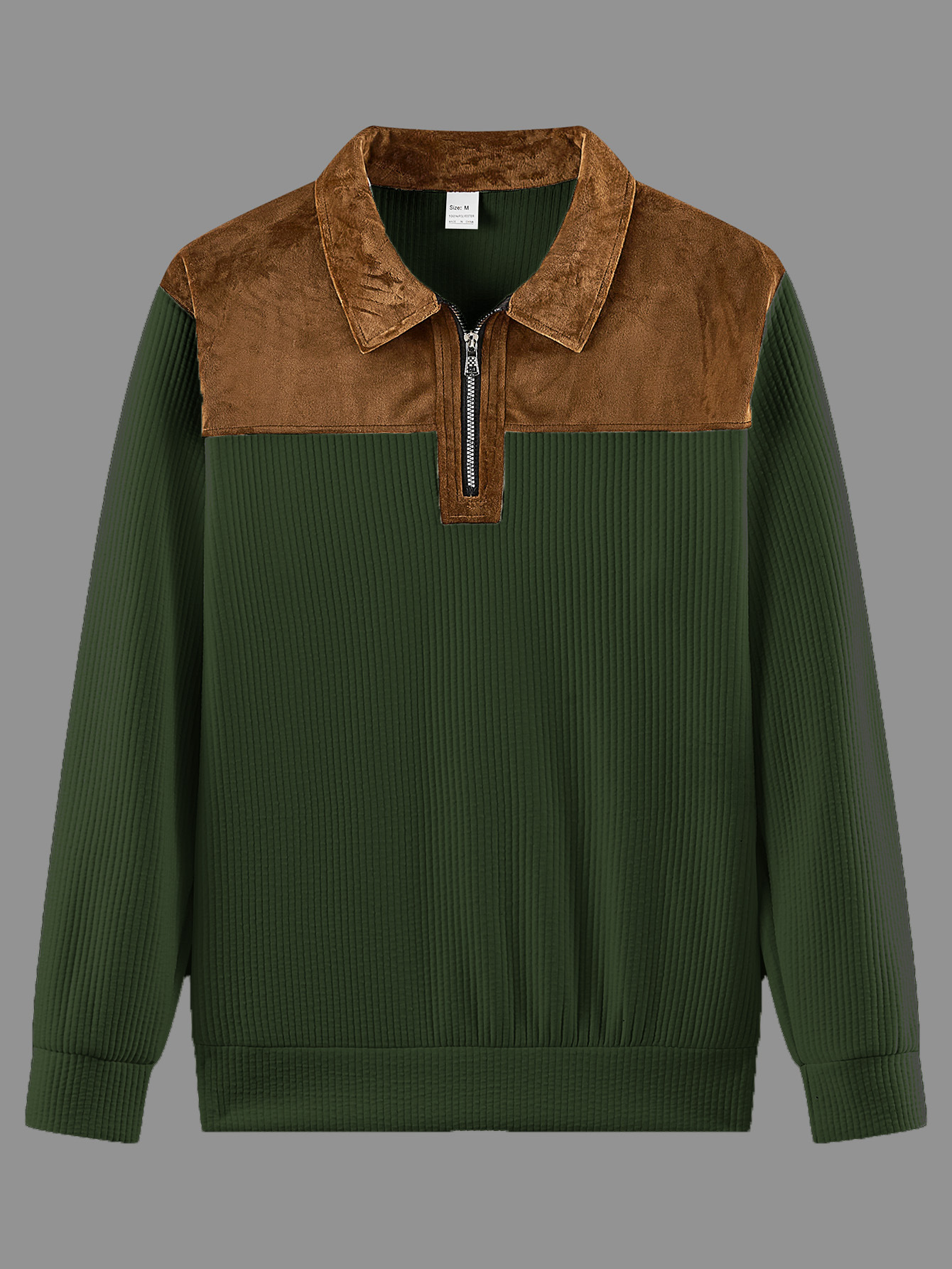 Men's Suede Patchwork Knit Polo Shirt Breathable Casual Pullover_voghion.com