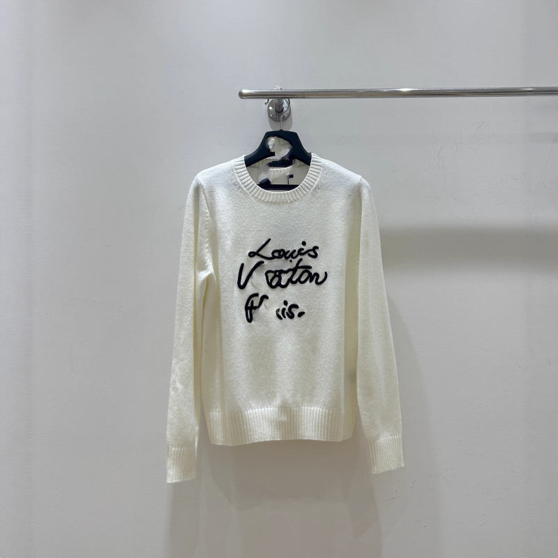 Trendy Brand. Lv 2026 New Model Letter Logo Neon Embroidery High-End Wool Long-Sleeve Knit Sweater