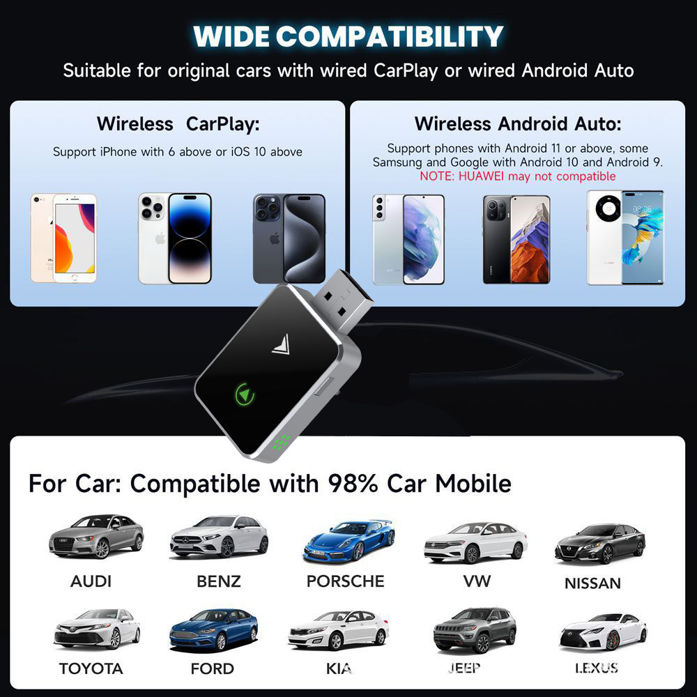 Cross-Border Hot-Selling Wireless Carplay Box Android Auto 2-in-1 Smart Car Interconnection Carplay Adapter