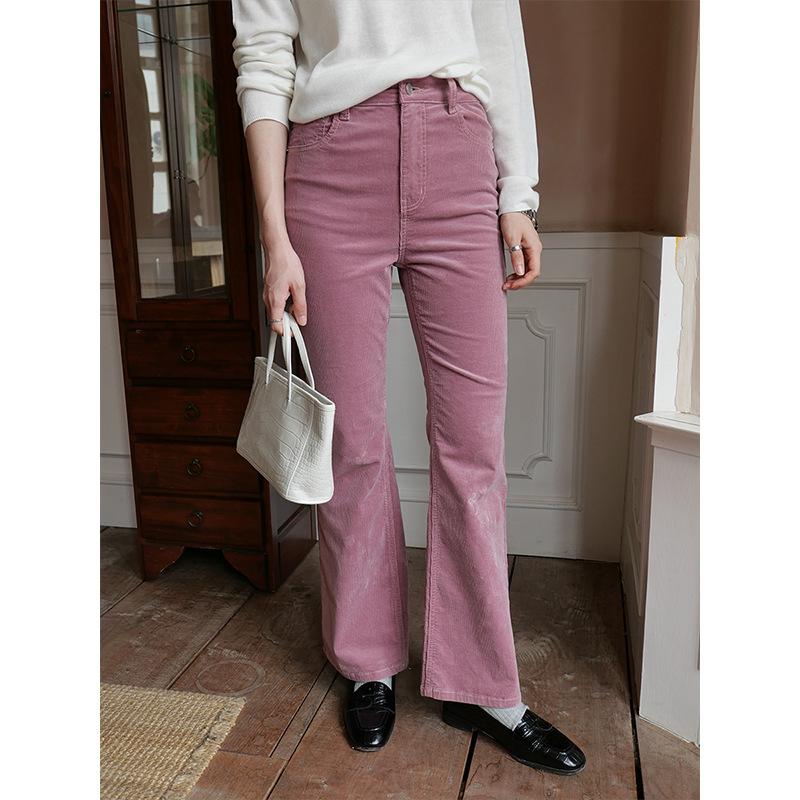 时简 诠释质感~复古灯芯绒微喇牛仔裤 低调摩登细坑条长裤潮01612
