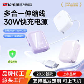 飞毛腿批发自带伸缩线AC插头二合一移动电源30W快充充电宝便携