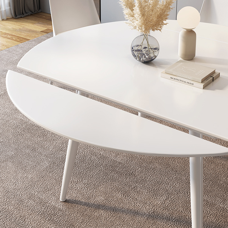 Mezcla de mesa redonda de tabla de roca blanca pura con viento crema plegable telescópico para sala de estar doméstica pequeña mesa de comedor y silla