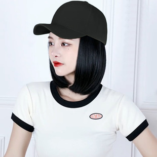 Women's face slimming fashion hat wig Integrated Wave head baseball cap bobo head short hair simulation wig cap