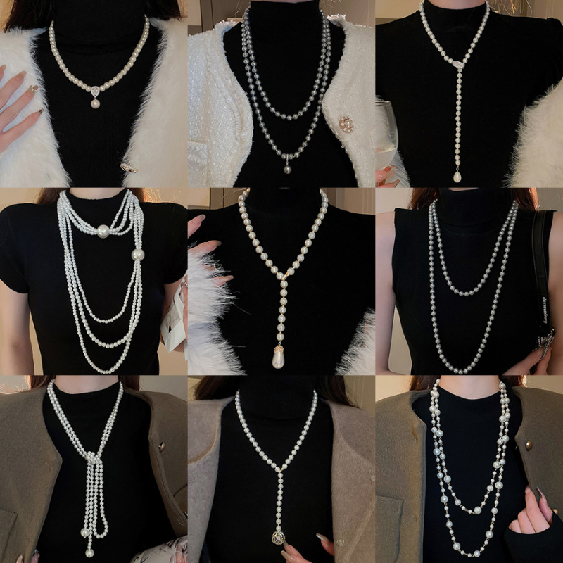 French temperament ultra-long pearl necklace fashion trend Joker sweater chain retro high-end necklace wholesale women