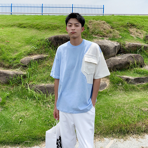 [Clearance Sale] Men's Short-Sleeve T-Shirt, Crew Neck, Summer Style, Korean-Style, Loose Fit, Unique Design, Minimalist Aesthetic, with Pocket Details, 100% Cotton