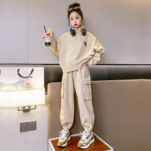 2024秋季新款女童套装秋装中大童休闲字母翻领上衣工装裤两件套潮