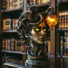 跨境Medusa Table Lamp美杜莎台灯雕像神话怪物哥特式树脂装饰品