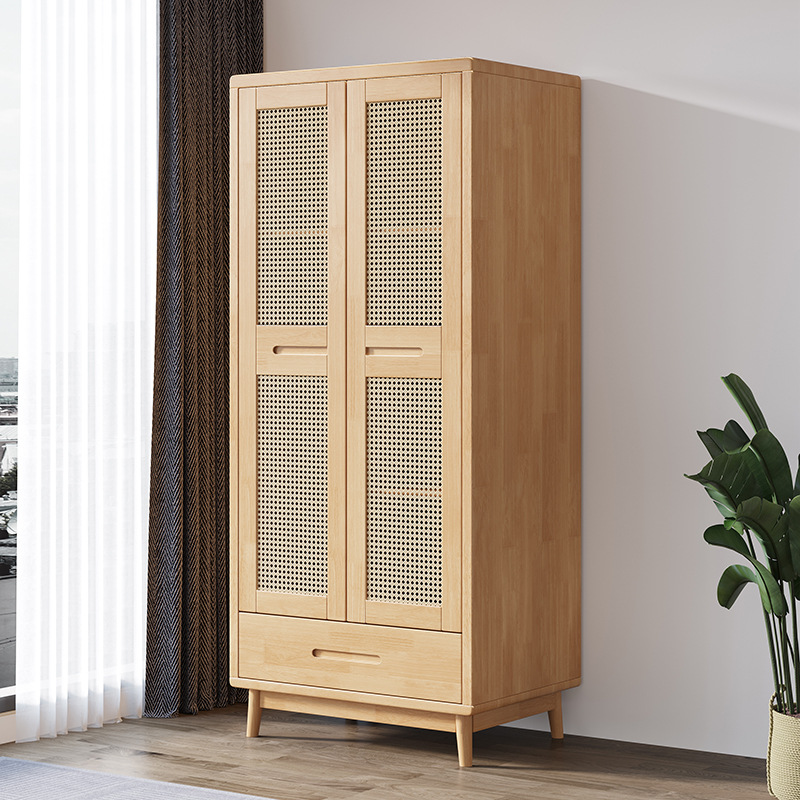 Armario de ratán de madera maciza nórdico simple moderno hogar adulto pequeño apartamento dormitorio gabinete de almacenamiento con cajón y armario image 8