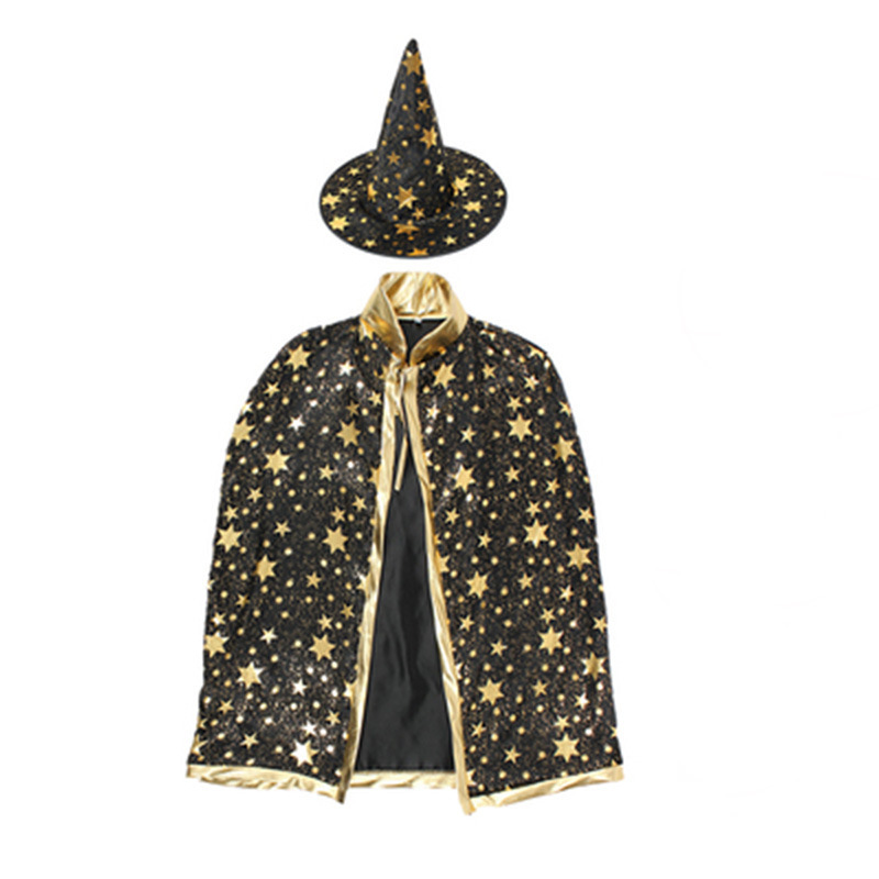 Capa de Halloween Cosplay accesorios para niños espectáculo vestido Sombreros de tela de seda Capa Set de cinco estrellas