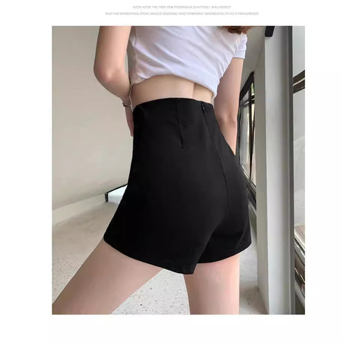 Women's Versatile Slimming Elastic A-line Summer Shorts, Black High-Waisted, Outerwear, Girl Group Fitted Pants