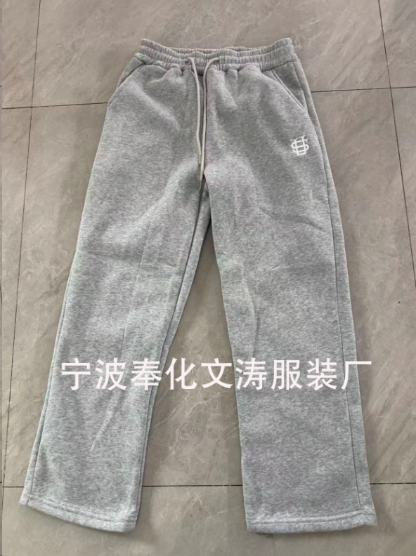 European and American Wholesale Cross-Border Wide-Leg Sweatpants, Straight-Leg Casual Pants, Two-Way Wear, Embroidered Money Design, Fleece-Lined, Letter Print, Street Style, Y2K