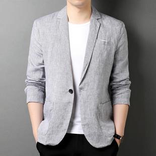 Spring and Autumn New 100 Linen Suit Jacket Men's Spot Solid Color Casual Suit Collar Young and Middle-aged Fashionable Small Suit