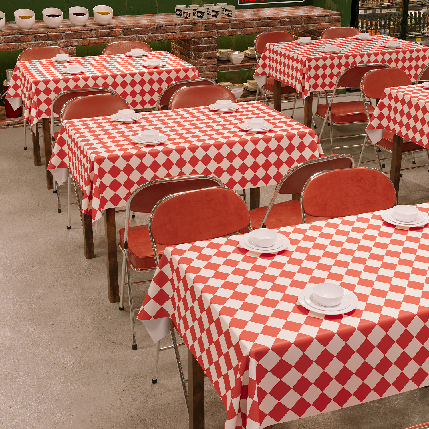 Red Tablecloth No-Wash Waterproof and Oil-Proof Plaid Tablecloth Catering Commercial Atmosphere Hot Pot Restaurant Barbecue Shop Tablecloth