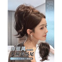人鱼卷高颅顶增发马尾假发抓夹式辣妹御姐蓬松短马尾喷泉假发辫子
