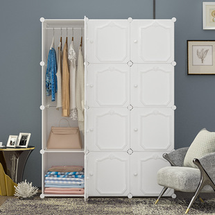 Simple Wardrobe Modern Simple Cloth Assembled Plastic Storage Storage Cabinet Household Bedroom Wardrobe Hanging Rental Room
