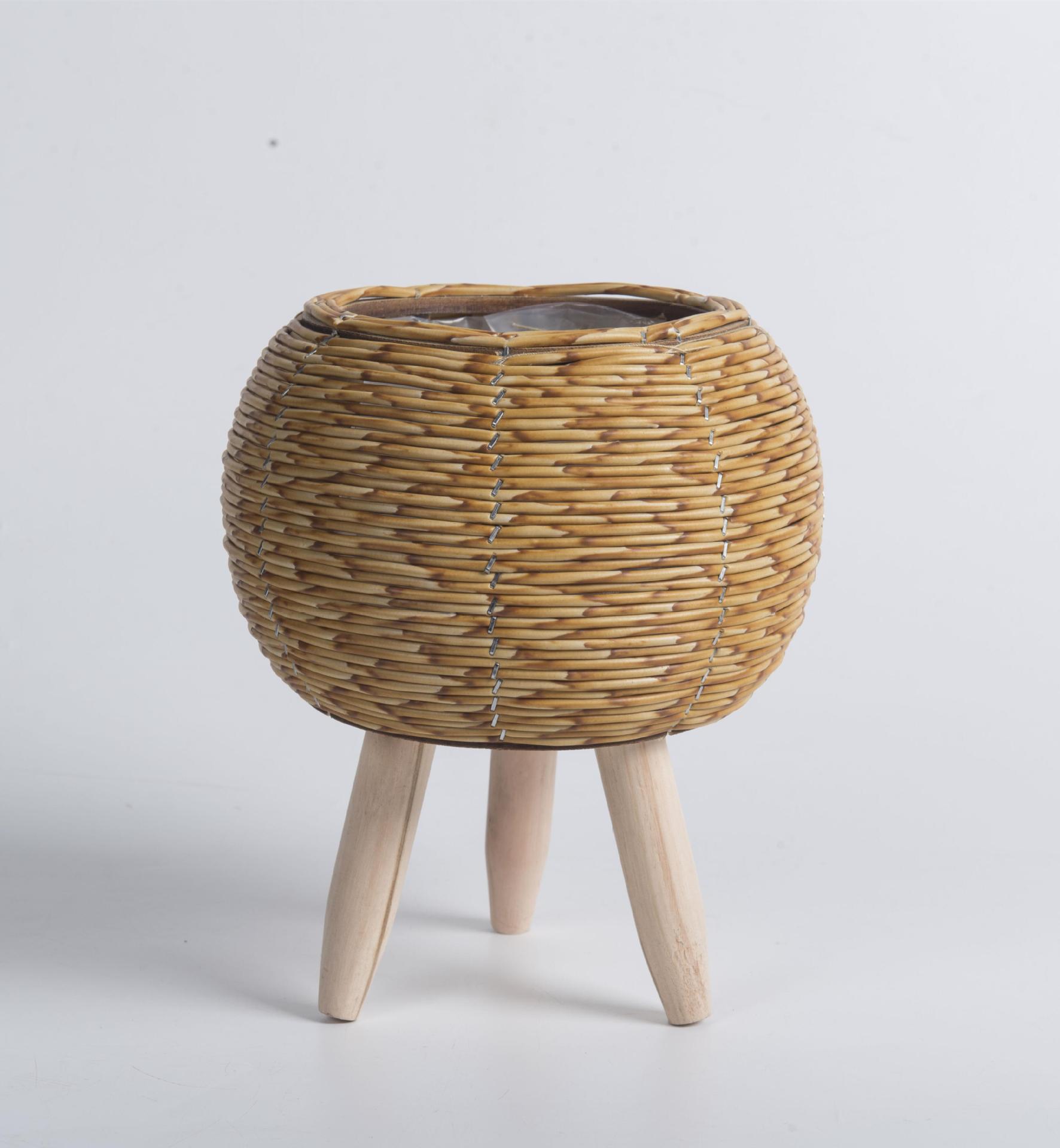 Estilo nórdico ratán creativo maceta soporte de paja cesta de flores sala de estar balcón piso soporte de flores decoración de escritorio