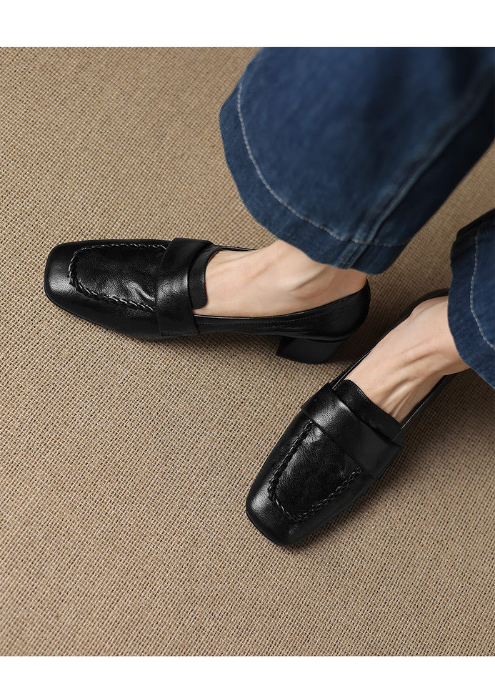 Giày cao gót nữ mũi nhọn da dê 5cm — màu nâu chi tiết 9