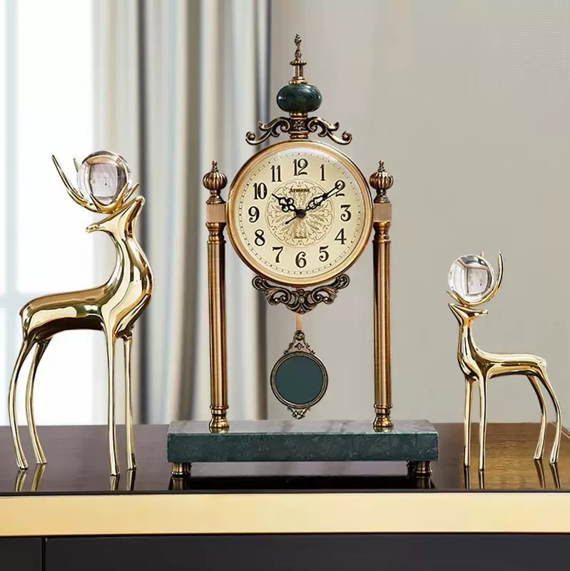 欧式客厅金属座钟摆件时钟台钟坐钟轻奢创意装饰表钟仿古复古风