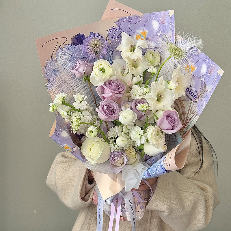 Huaxi estilo faunista película red impermeable película perlada floral atmósfera de papel flor flor florista ramo de papel de embalaje