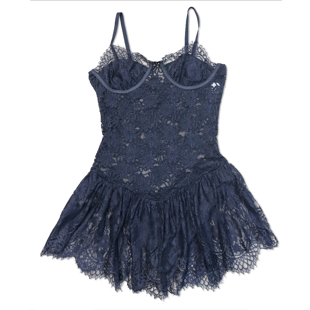 Solid color lace see through ruffle slip dress NSCYF68185