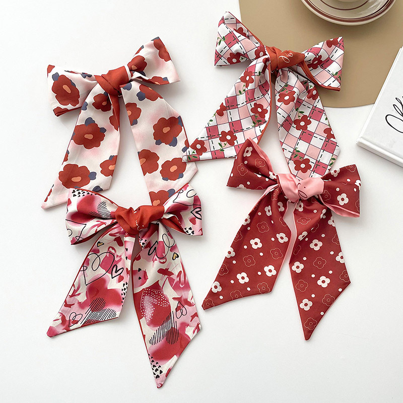 Atmósfera serie roja larga pequeña bufanda de seda para mujer bolsa de corbata de pelo pequeña flor decorativa bufanda cinta de pelo banda regalo