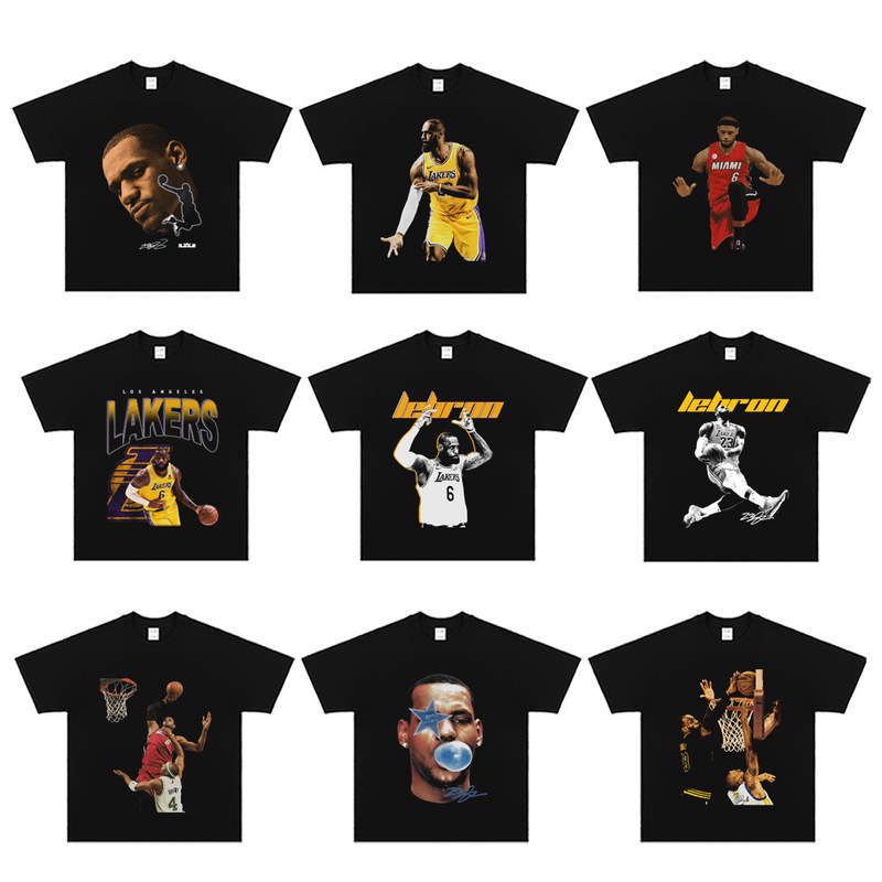 200g fabric cotton t European code LeBron James portrait digital direct jet printing short