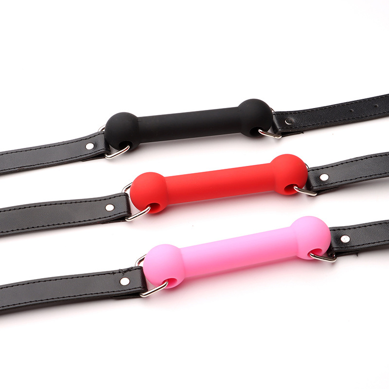 Silicone Ball Gag Mouth Guard, Black PU Strap Bondage Training Toy — detail image 3