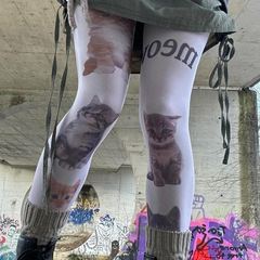 JK小众少女长袜猫咪印花袜子女甜酷风日系跨境连裤袜批发