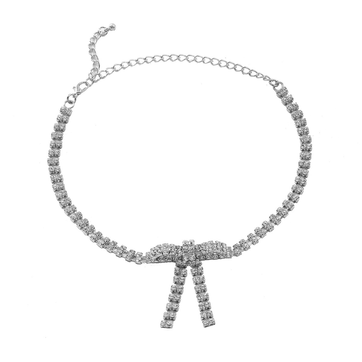 simple fashion sweet style full diamond luxury temperament INS style bow necklace ladies_voghion.com