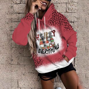 2023temu new autumn and winter women's clothing Halloween Christmas fleece-lined hooded sweater funny digital printing sweater for women