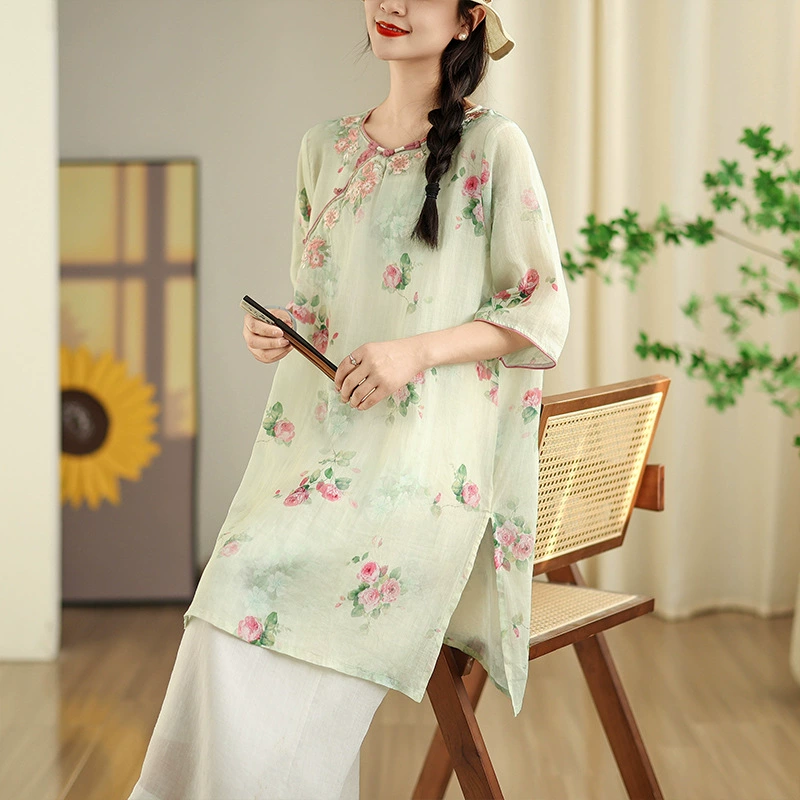 2025 летний новый ретро новый китайский стиль улучшенная вышивка с пятью рукавами