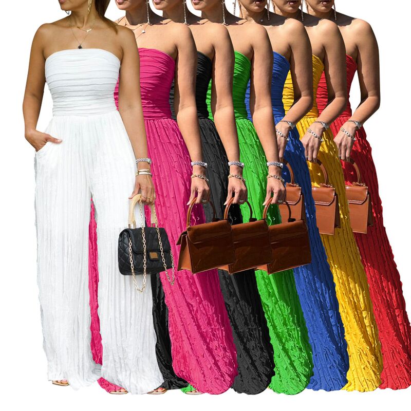 Al312 Amazon European and American Clothing Jumpsuit High Waist Sexy Tube Top Sleeveless Wide Leg Casual Vacation Party Summer