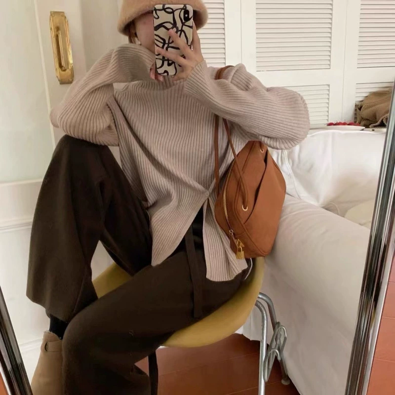 Demi-season sexy knitted sweater for breastfeeding to go out