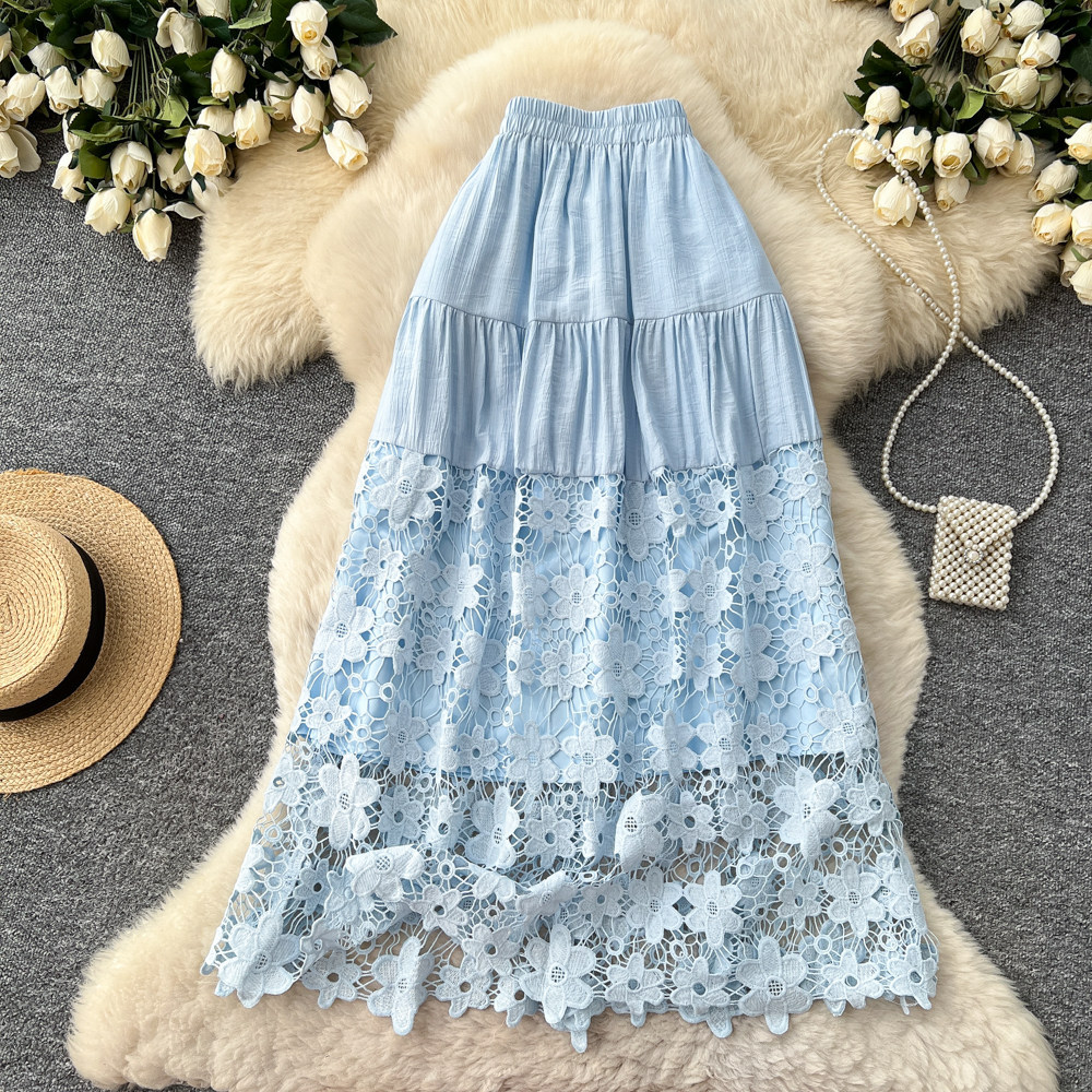 Damen A-linien Midirock Mit Spitzen-einsätzen Und Blumenmuster_voghion.com